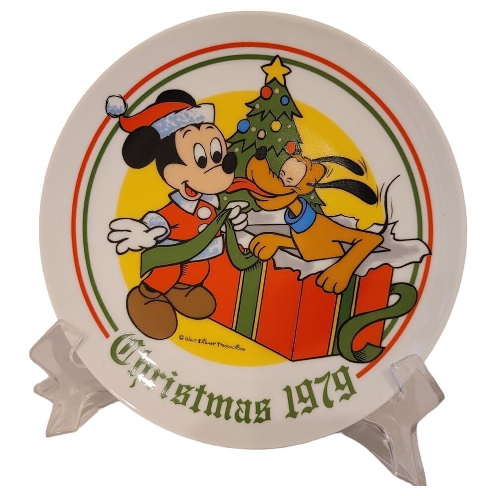 SCHMID Walt Disney "CHRISTMAS 1979" Plate‎ Mickey as Santa Pluto